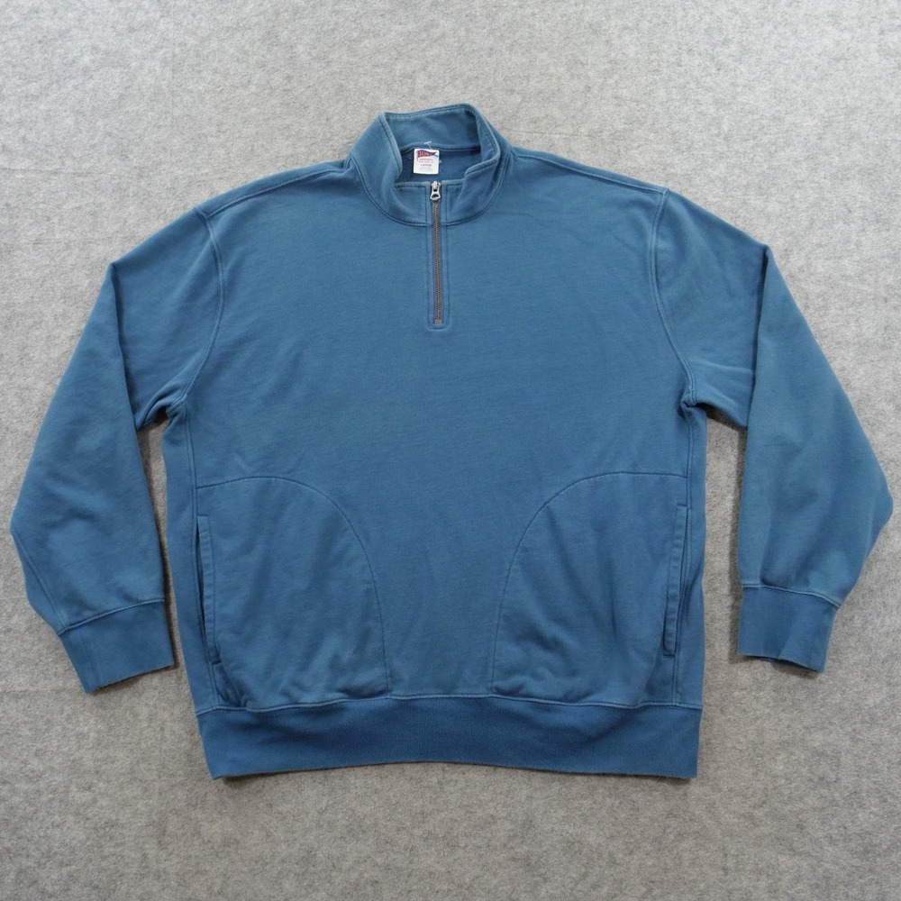 J Crew Sweatshirt Mens Large Blue Pullover 1/4 Zip Flag Logo Cotton Fleece